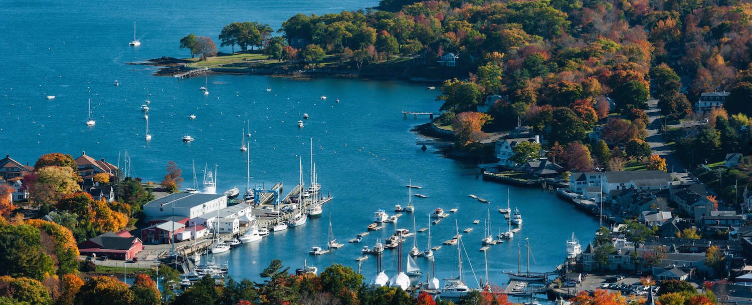 Aerial view of the Camden, Maine, harbor.