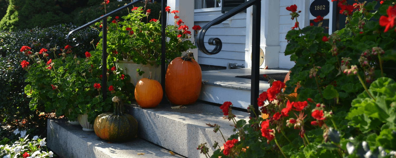 porch with pumpkins